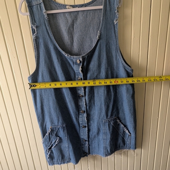 90s Vintage Distressed DenimButton Down Dress With Pockets Womens XL - Picture 5 of 5
